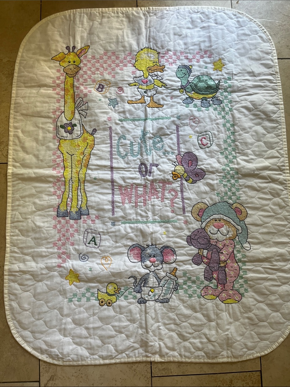 Handmade Cross Stitch Quilt Approx. 34” x 43”